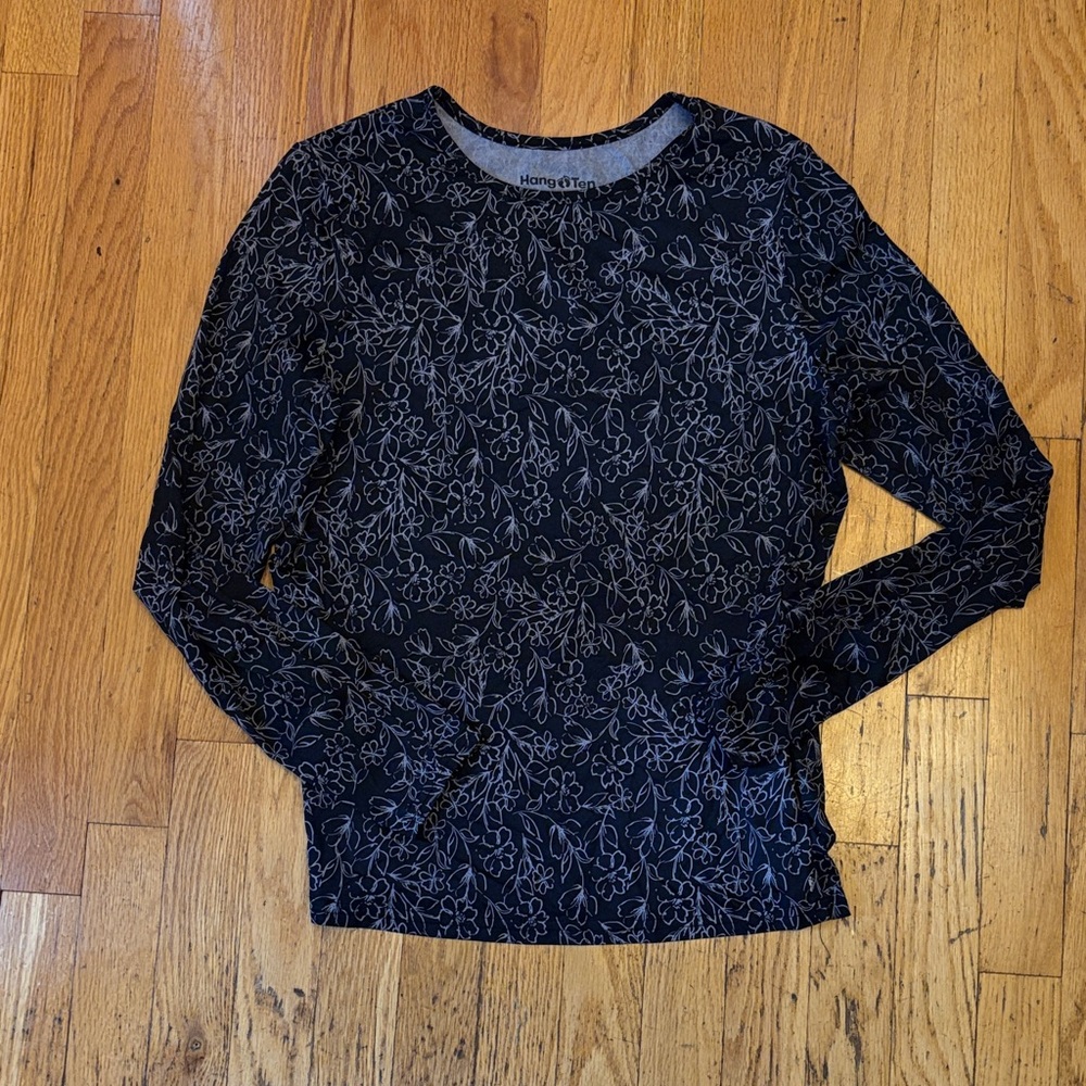 Hang Ten Black and Gray Floral UV Top